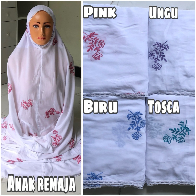Mukenah bordir tabur anak remaja rayon twill