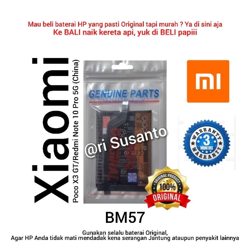 Baterai Xiaomi Poco X3 GT / Redmi Note 10 Pro 5G (China) BM57 Asli (Original 100%) batere batre batr