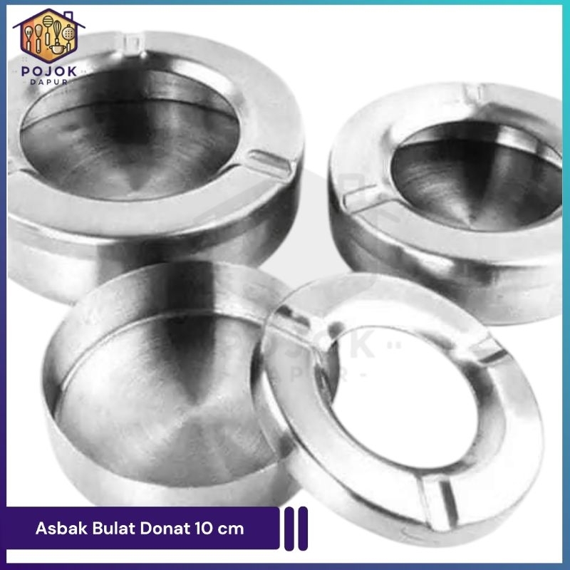 Asbak Rokok Bulat Stainless Steel Dengan Tutup / Asbak Model Donat 10cm / Asbak Cafe Unik Kekinian