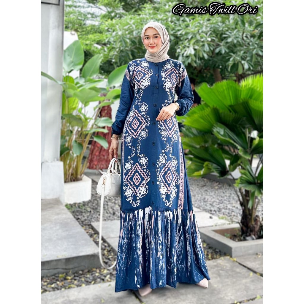 gamis twill ori full kancing hidup susun serut gamis twill susun dress twill ori dress susun