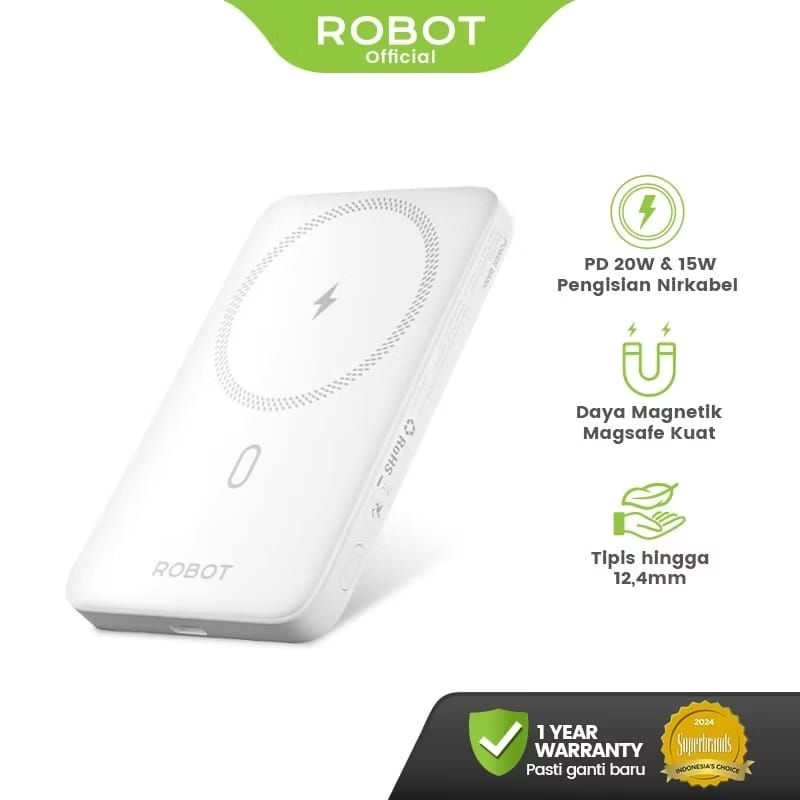 Powerbank Magsafe Robot RT05 5000Mah Fast Charging Smart Powerbank White Original
