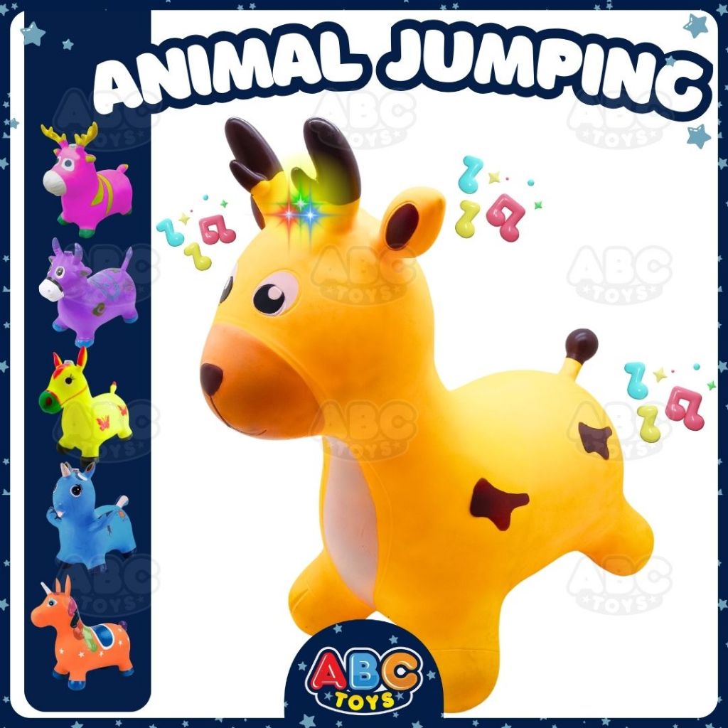 Animal Jumping Kuda Mainan Kudaan Karet Anak Unicorn Sapi Rusa Bunyi Musik Lampu