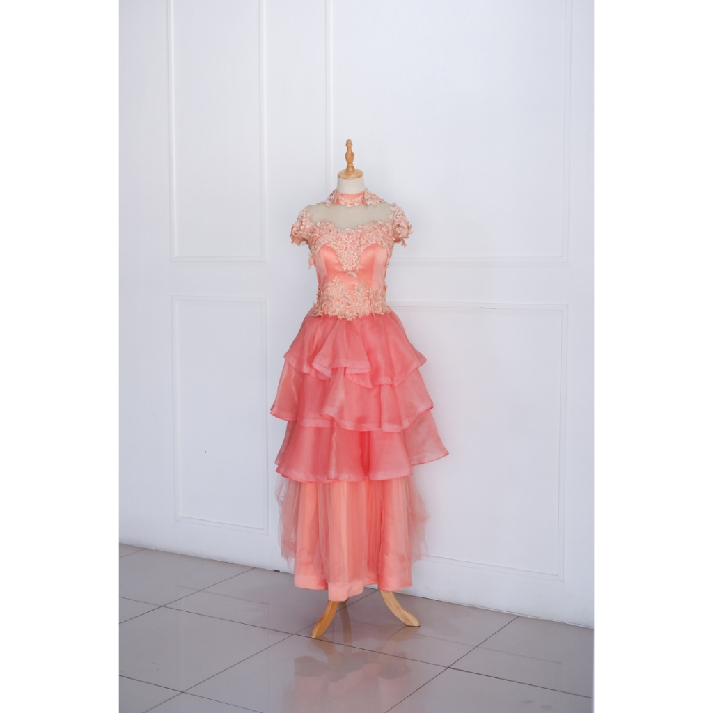 Peach Layer Skirt Long Dress Mewah Preloved Second