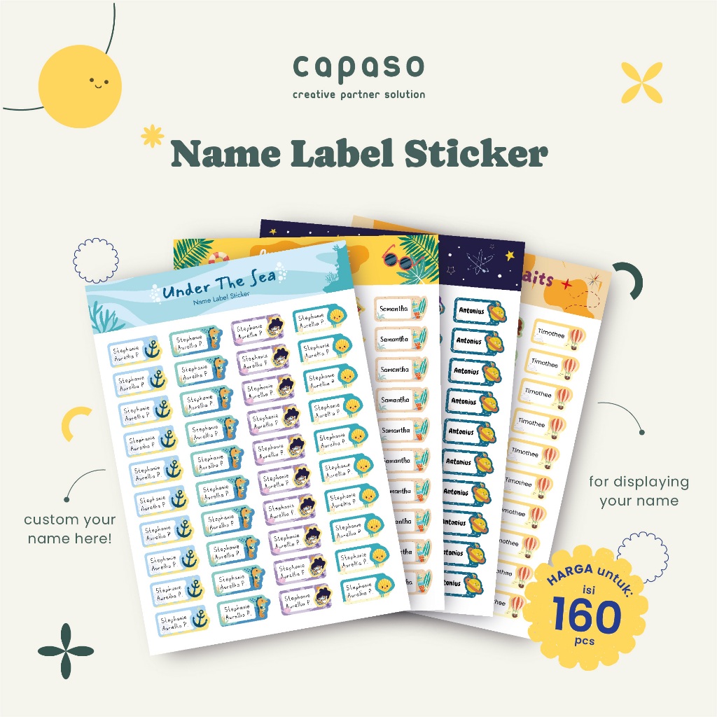 

Sticker Label Nama / Label Name Lucu Aesthetic Custom Waterproof Tahan Air 3 x 1,4 cm Isi 160 Pcs