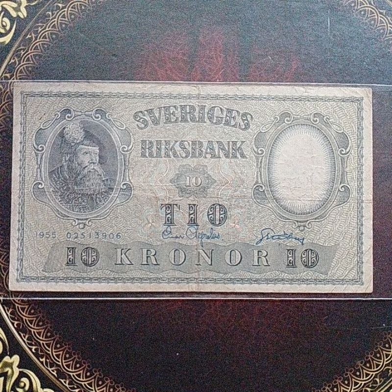 Uang Swedia 10 kronor vf kuno