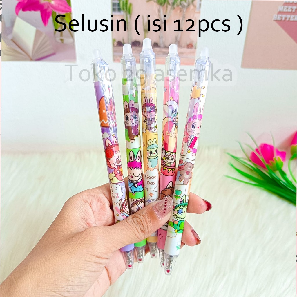 

12PCS SELUSIN PULPEN CETEK ERASEABLE LABUBU PC-1797 PEN BISA DIHAPUS ALAT TULIS BOLPOIN UNIK