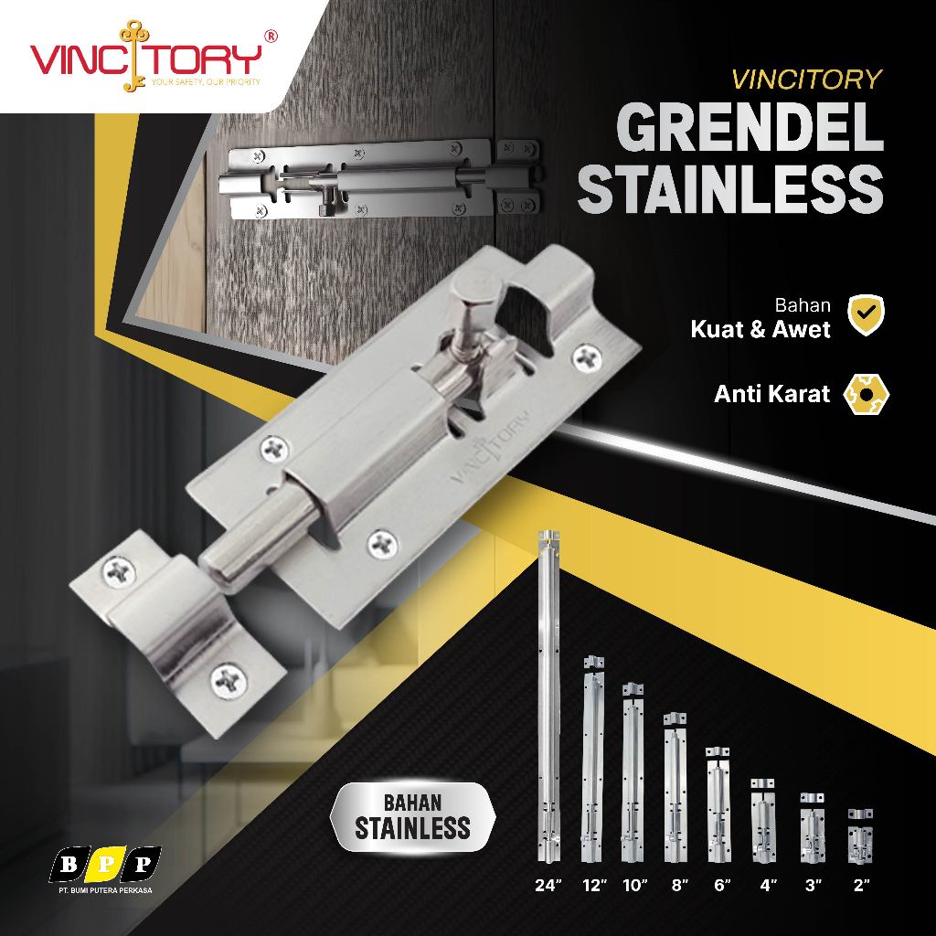 Selot Pintu Stainless Vincitory/Grendel Jendela/Pintu Anti Karat |192