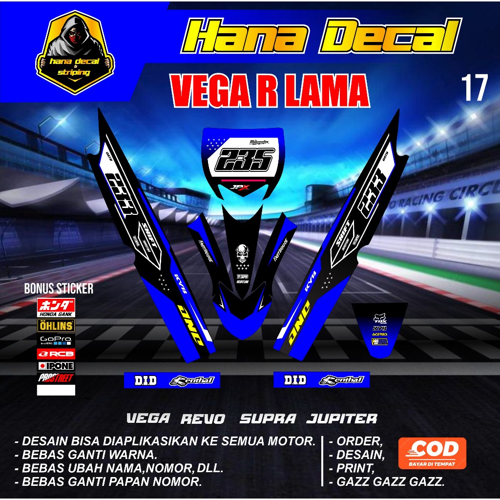 (COD) STIKER STRIPING MOTOR VEGA LAMA VEGA R RBT BEBEK MODIF SUPERMOTO TERBARU KD017