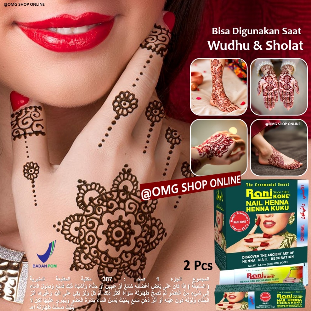 Termurah !!! 2 Pcs Kone Henna Rani Henna Kuku Halal Tahan Lama Inai Kutek Muslim Sah Sholat RK-82 / 