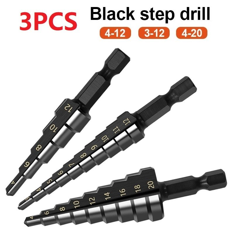 3 Pcs in 1 Mata Bor Pagoda Spiral / Dril Mata Bor Pagoda Besi Kerucut Titanium Coated