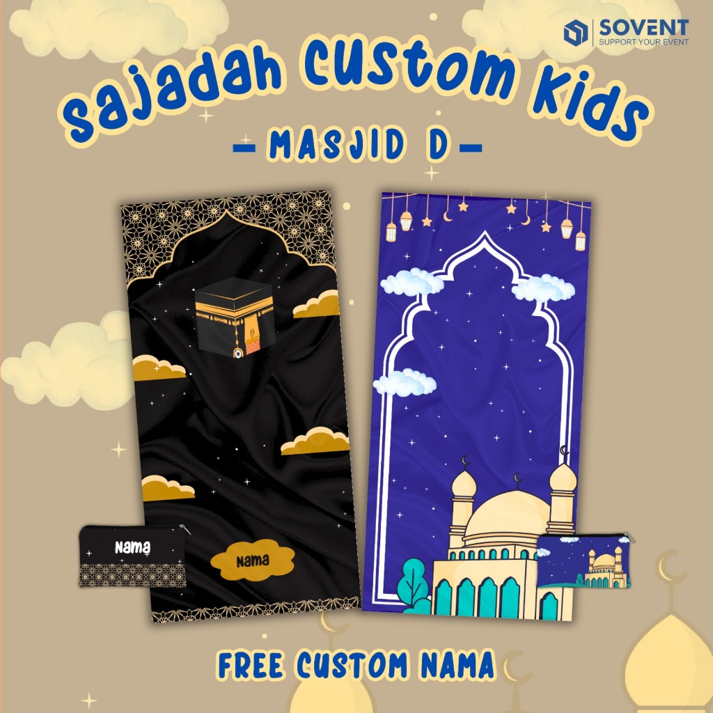 SAJADAH ANAK TRAVEL MOTIF MASJID D / SEJADAH TRAVEL ANAK CUSTOM NAMA ANTI SLIP/ SAJADAH TRAVELLING A