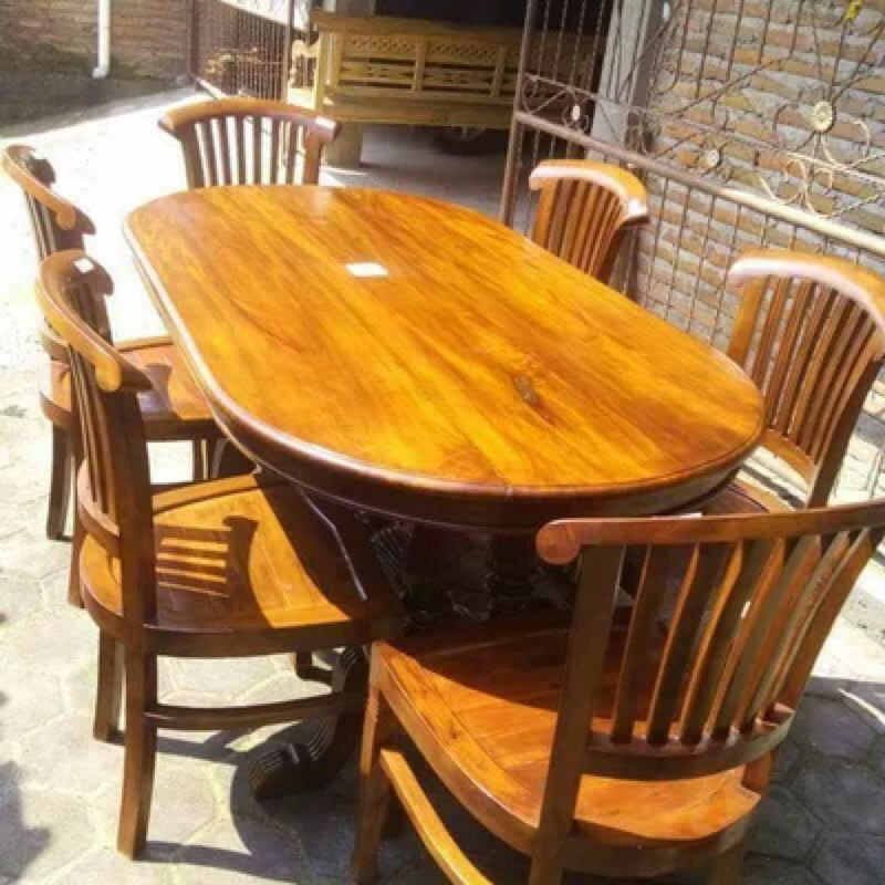 Set Meja Makan Oval Kayu Jati Jepara|Meja Teras