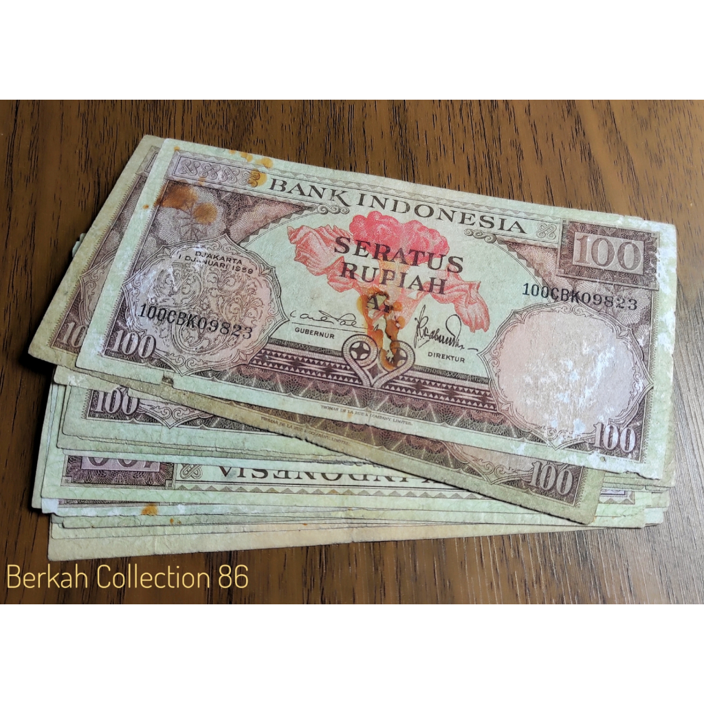 100 Rupiah Seri Bunga 1959 Bekas Edar Asli