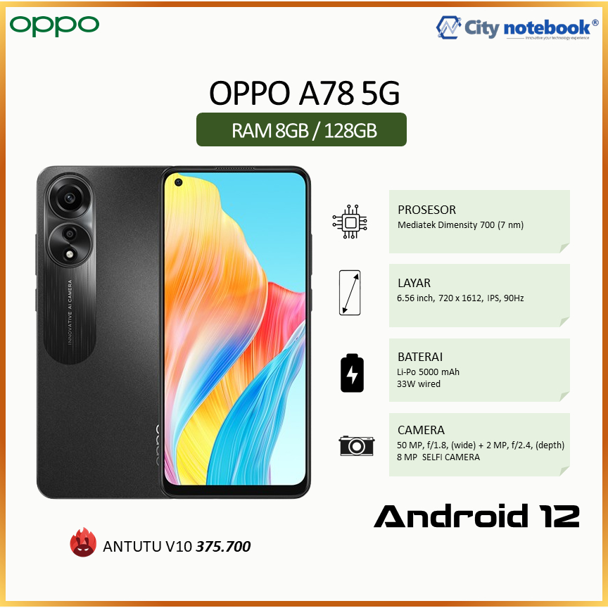 OPPO A78 5G 8GB 128 GARANSI RESMI