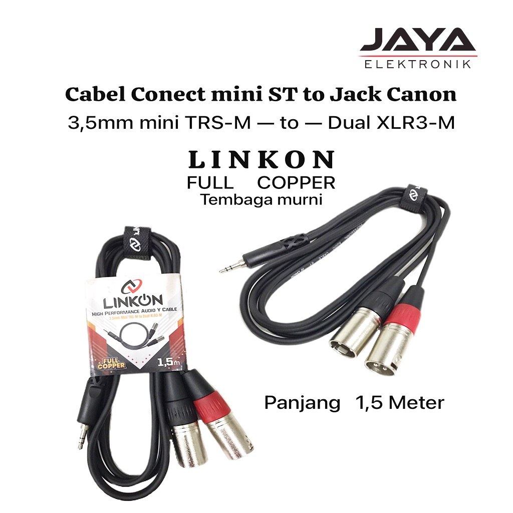 Kabel Jack Mini Stereo 3.5 mm to Jack Canon LINKON 1.5 m Jack Mini Stereo Jack HP to 2 Jack CANON XL