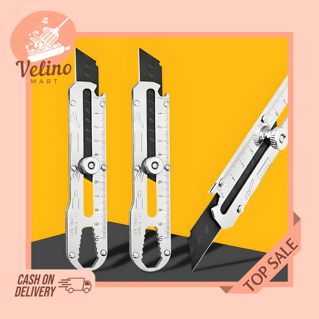 

Cutter Besar Stainless 9in1 Multifungsi / Pisau Cutter Penggaris / Cutter Stainless Tajam Anti Karat
