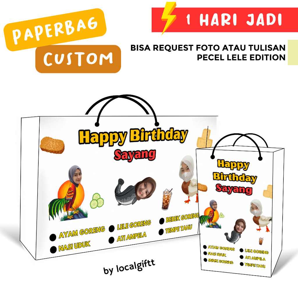 

Paperbag Custom Pecel Lele Edition | Bisa request foto dan tulisan | Paperbag custom | Paperbag lucu | Paperbag Foto | Tas Custom