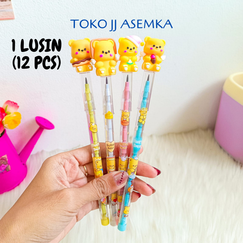 

1 LUSIN (12 PCS) PENSIL SUSUN BUTTER BEAR MN-1781 BENSIA LANTU ATK BISA ISI ULANG MURAH GROSIR COD