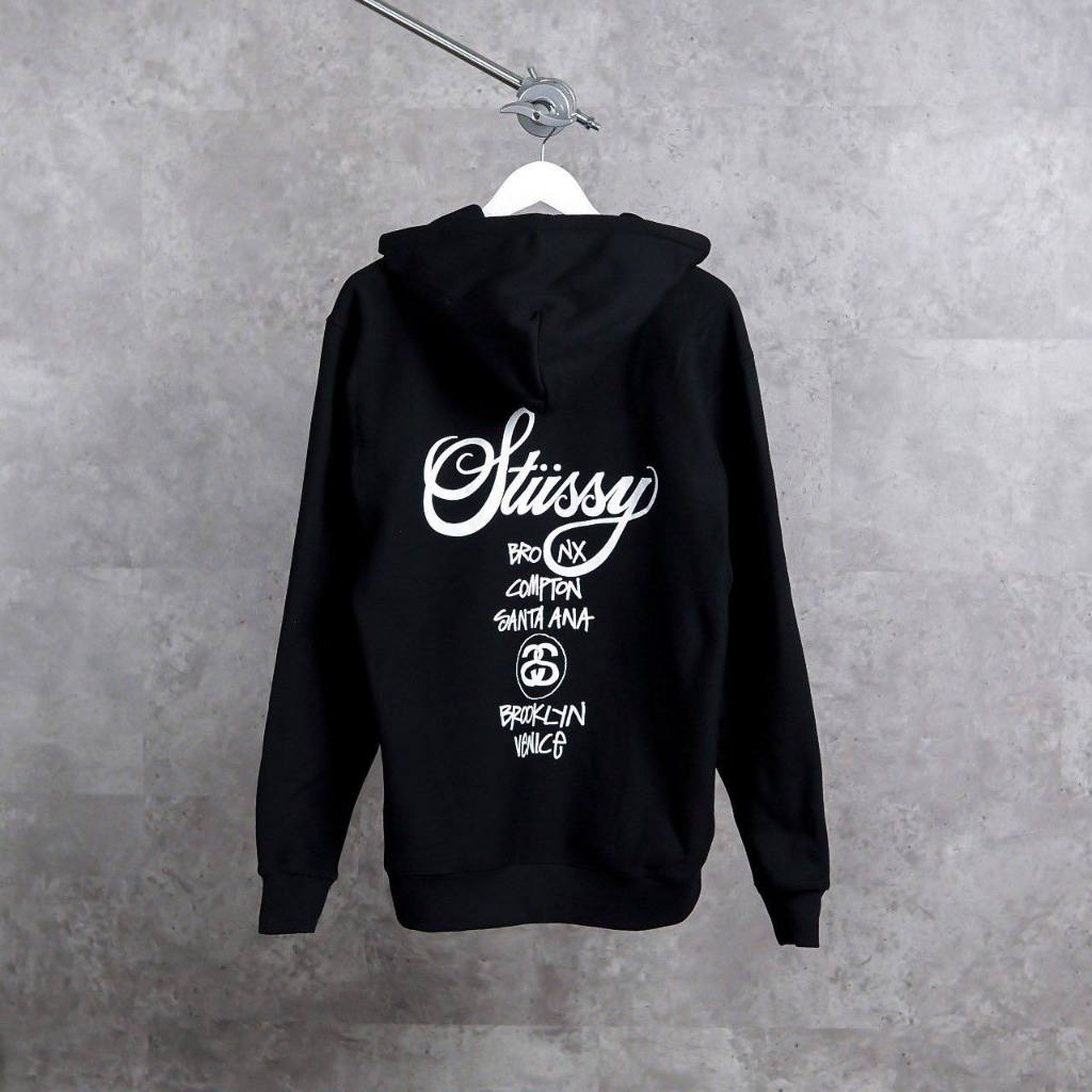 Hoodie STUSSY CITY WHITE BLACK ZIP HOODIE 100% ORIGINAL