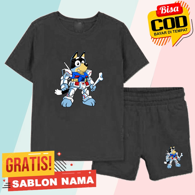 Stelan Kaos Anak Bluey Gundam / Baju Stelan Anak Laki Laki & Perempuan Bluey Gundam