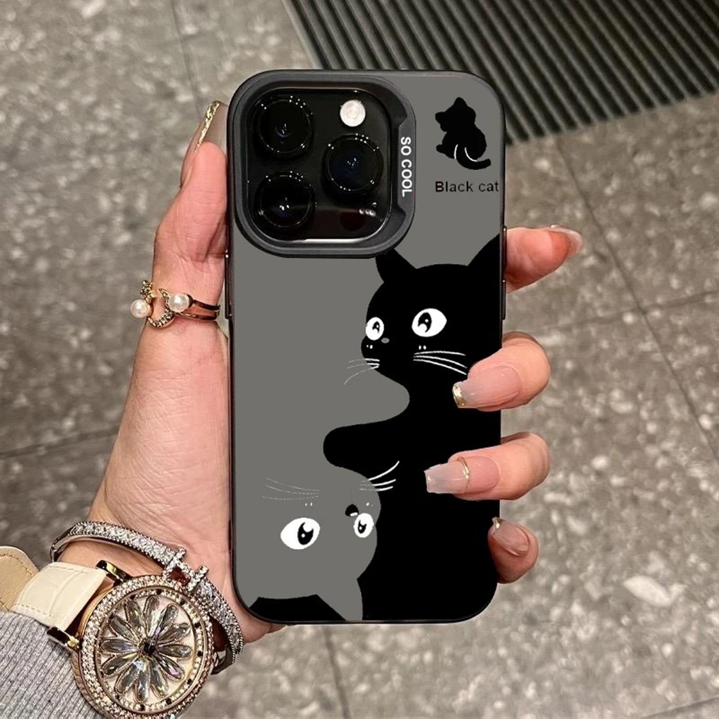 Premium Matte Hard Casing Hp Black Cat Case Aesthetic IPhone 11 Pro MAX 7 8 PLUS 13 14 X XS GCH-026