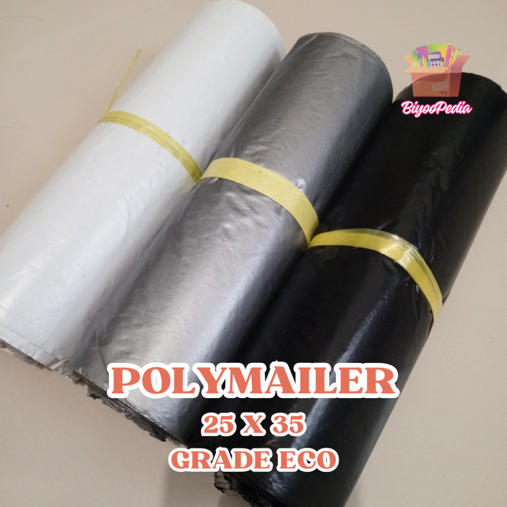 Isi 100 Polymailer 25x35 Plastik Packing Hitam Putih Silver