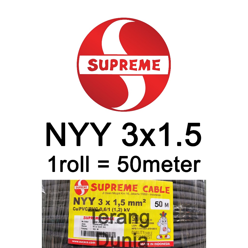 Kabel NYY 3x1.5 Supreme 50meter Kabel Tunggal Hitam 3x1.5 50meter Kabel Supreme NYY 3x1.5 50meter