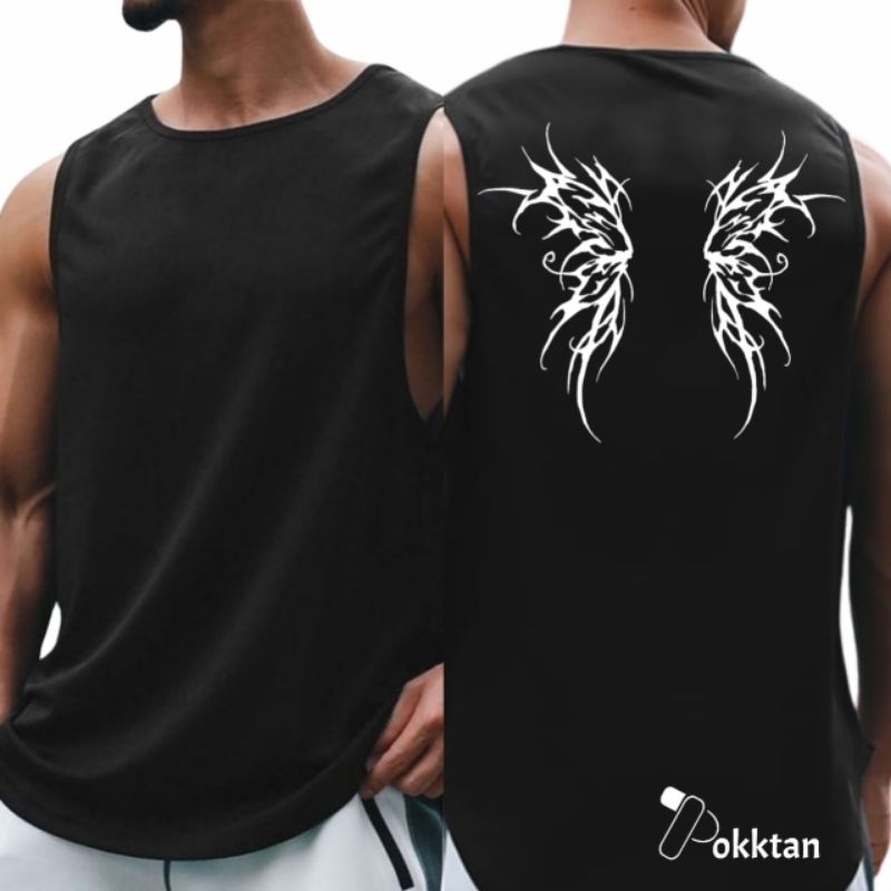 PokkTan | Kaos Olahraga Singlet Low Cut Butterfly Tatoo / Kaos Olahraga Singlet Low Cut