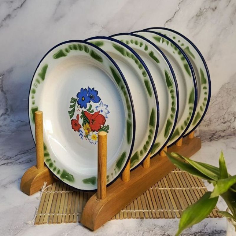Piring seng enamel motif bunga (12pcs) / Piring seng enamel bunga ukuran 20cm dan 22cm murah grosir 