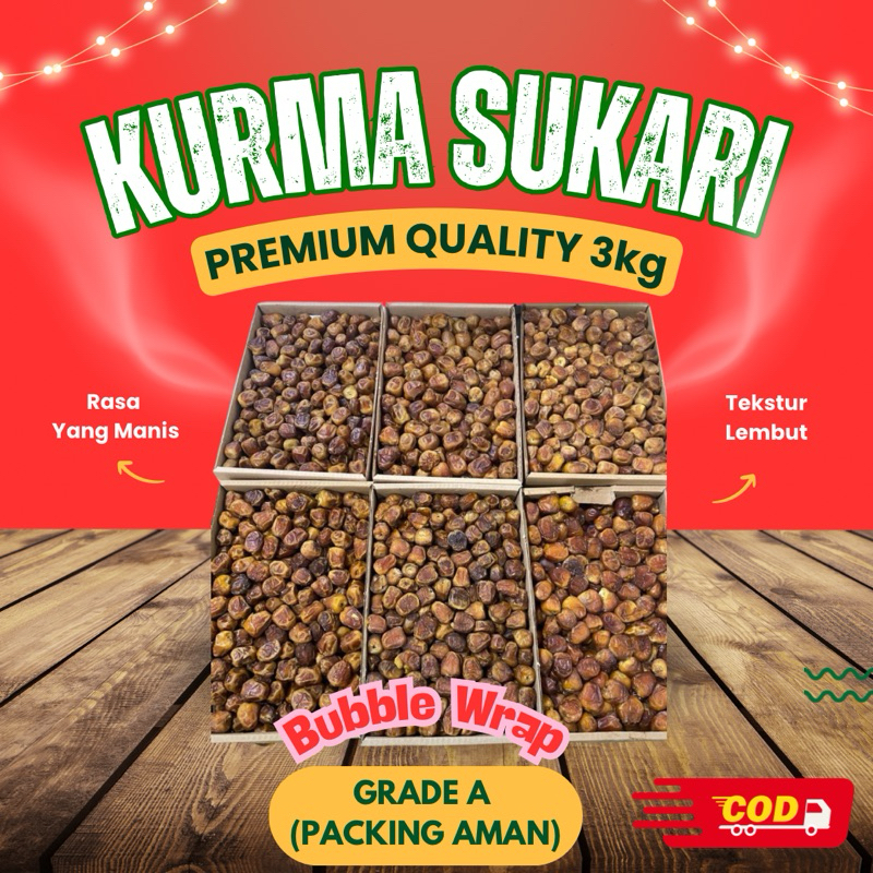 

[3 Kg ] Kurma Sukari | Kurma Sukari Premium | Kurma Sukari Al Qassim | Kurma Sukari Basah | Kurma Sukari Karton | Kurma Sukari Dus