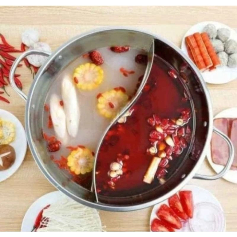 Panci Shabu Shabu Stainless 2 Sekat / Panci Hot pot Sukiyaki / Panci Suki