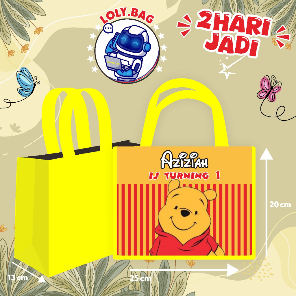 

Tas Ultah / Tas Ulang Tahun Murah/Goodie bag murah/souvenir ultah/Tas tema Winnie the pooh