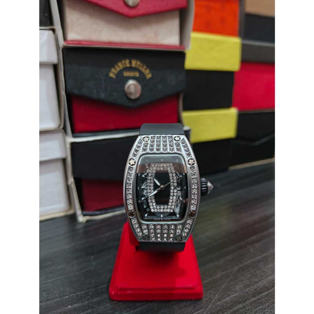 ( Free Box ) Jam tangan fashion wanita/cewek Richard Mille Permata Tanam model strap rubber fitur ta