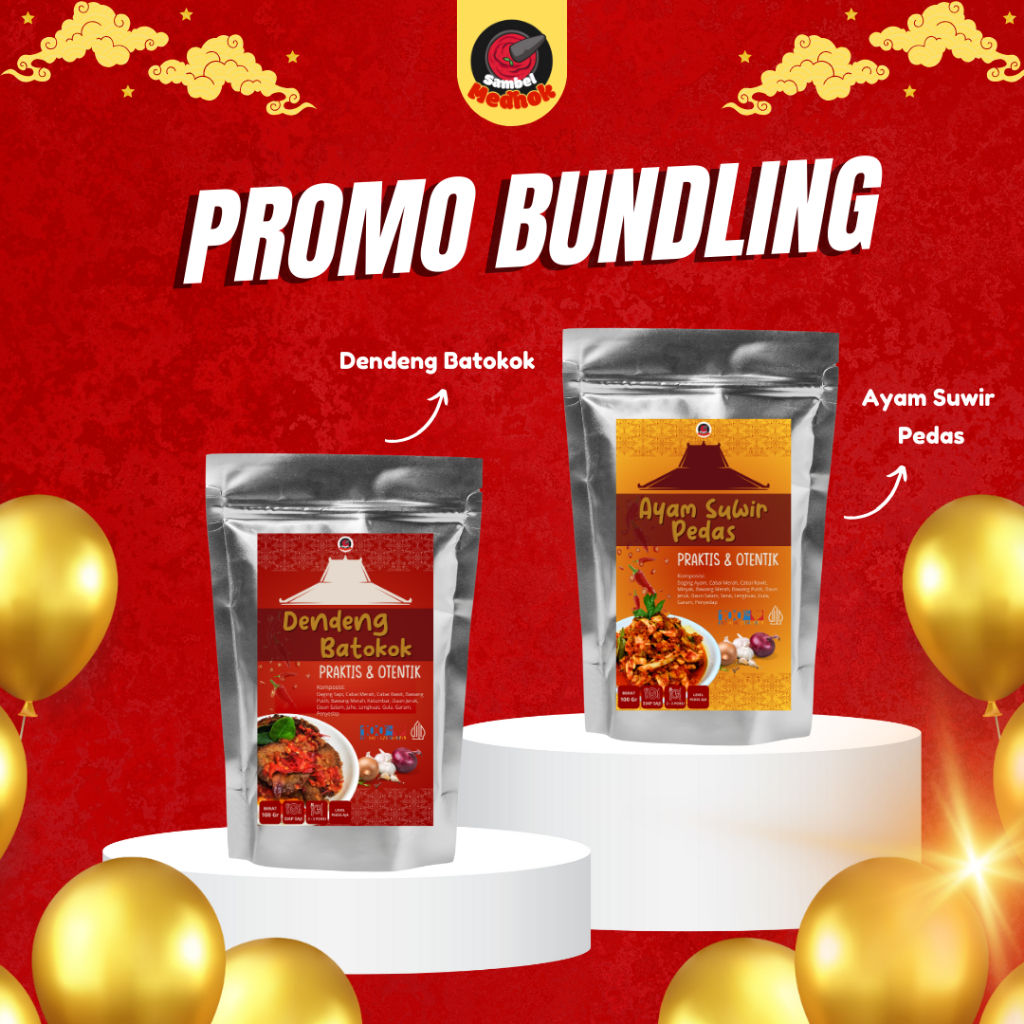 

Sambel Medhok - Bundling Hemat (Ayam Suwir Pedas 100 gram + Dendeng Batokok 100 gram)