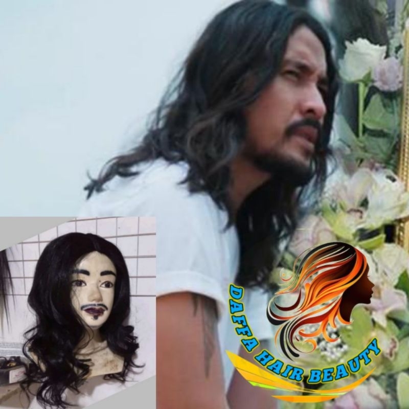 WIG PRIA GONDRONG VERSI PRIA EROPA/ RAMBUT PALSU PRIA PANJANG KERITING