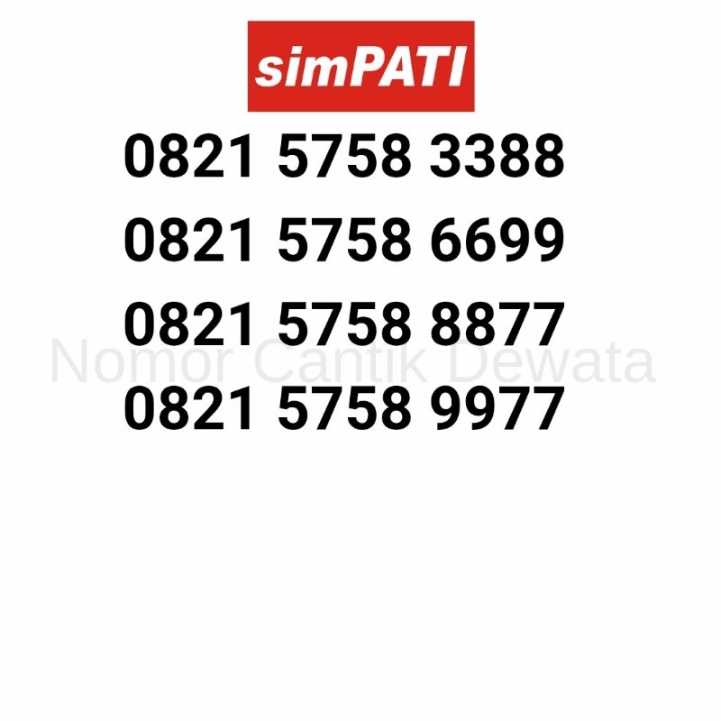 Kartu Perdana Telkomsel, Nomor Cantik Simpati, Nomer Cantik Seri Hoky 5758