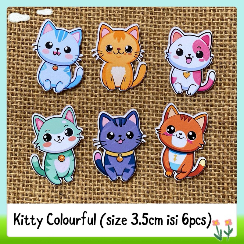 

6pcs sticker tempelan binatang kucing cat lucu warna warni / kitty colourful