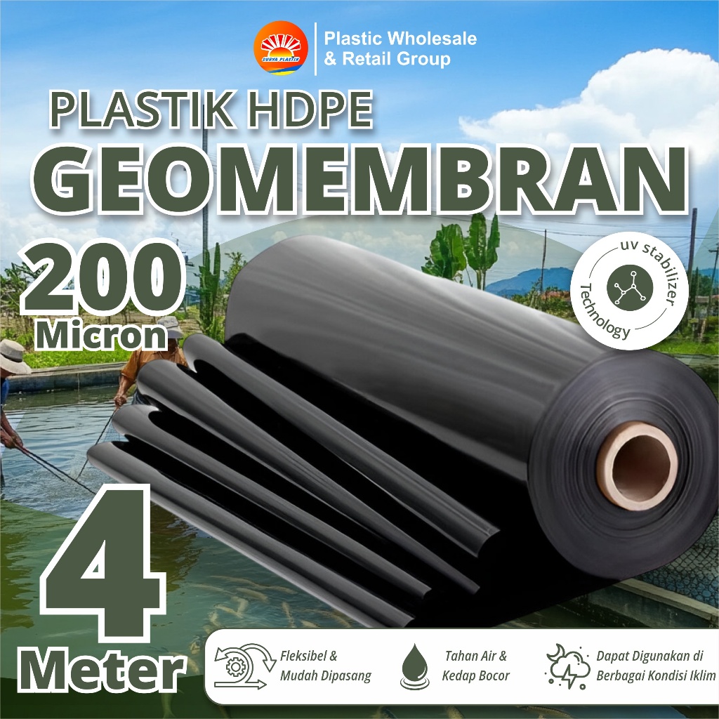 Geomembran HDPE Tebal 200 Micron Lebar 4 Meter