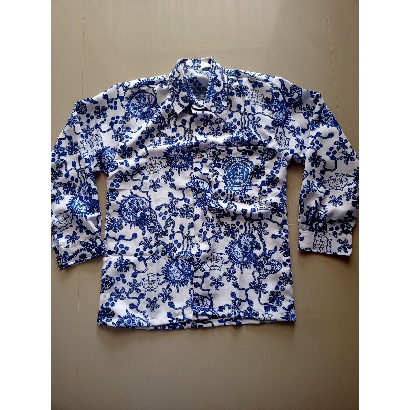 BAJU BATIK SEKOLAH LENGAN PANJANG SD  BUNGA SURI BIRU
