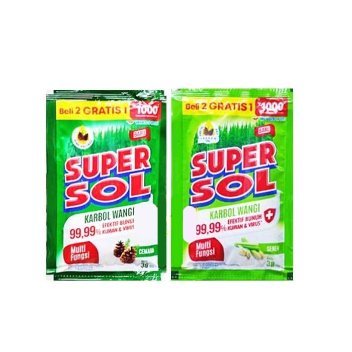 SUPERSOL LANTAI 38ml KARBOL WANGI SACHET CEMARA SEREH LEMON GRASS HIJAU KUMAN VIRUS PERLENGKAPAN PER
