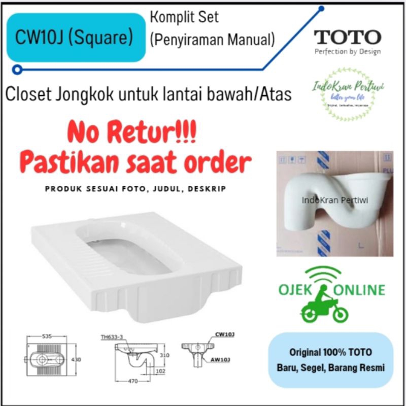 Closet Jongkok TOTO CW10J type Square (Komplit Set/ Penyiraman manual) / Kloset jongkok TOTO Type ko