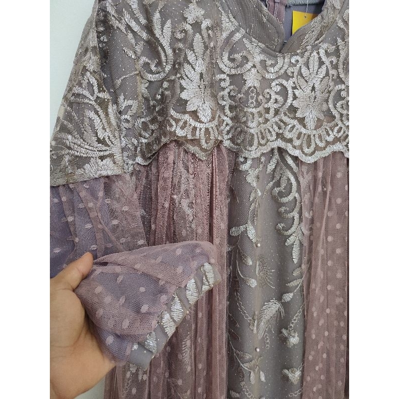 New Gamis Brukat Tile Mewah Dress Kondangan Taro Mauve