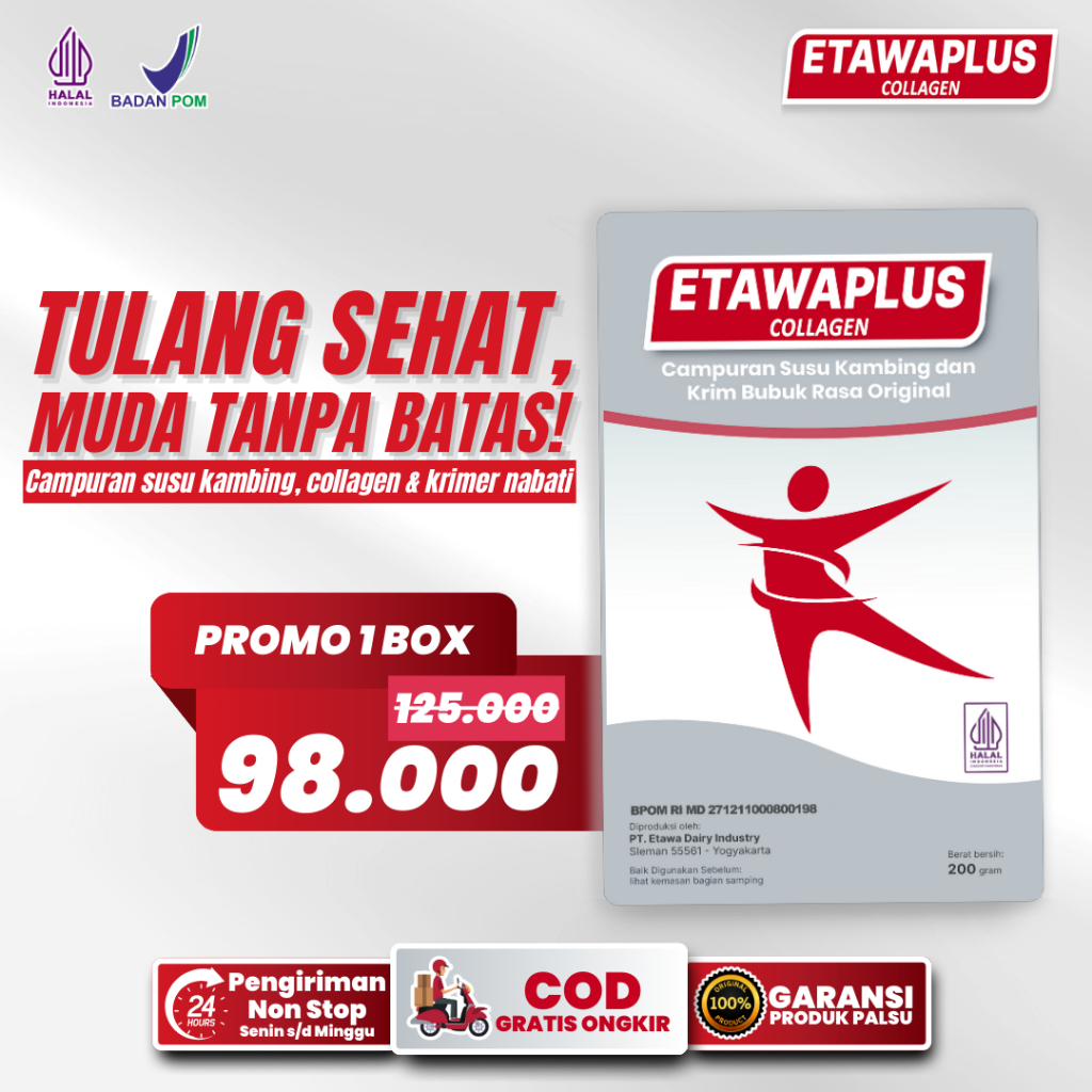 

Etawaplus - Susu Kambing Etawa Bubuk & Collagen Rasa Original alami rendah gula mengatasi asam urat nyeri sendi osteoporosis kebas dan mecerahkan kulit