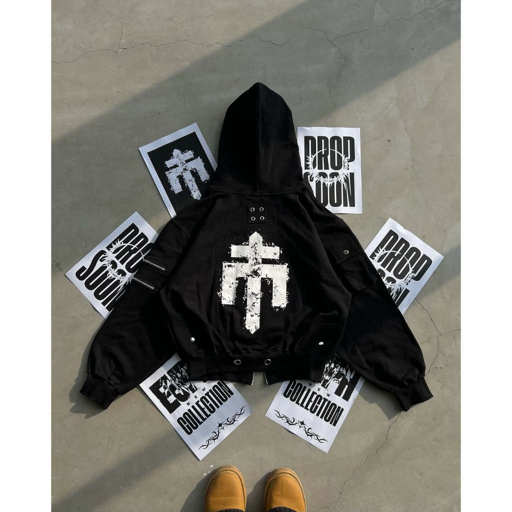 Euphoria *ENS* HOODIE/OBSIDIAN Hoodie/Artheia Black hoodie/CROP ZIP HOODIE / Euphoria sherpa jacket