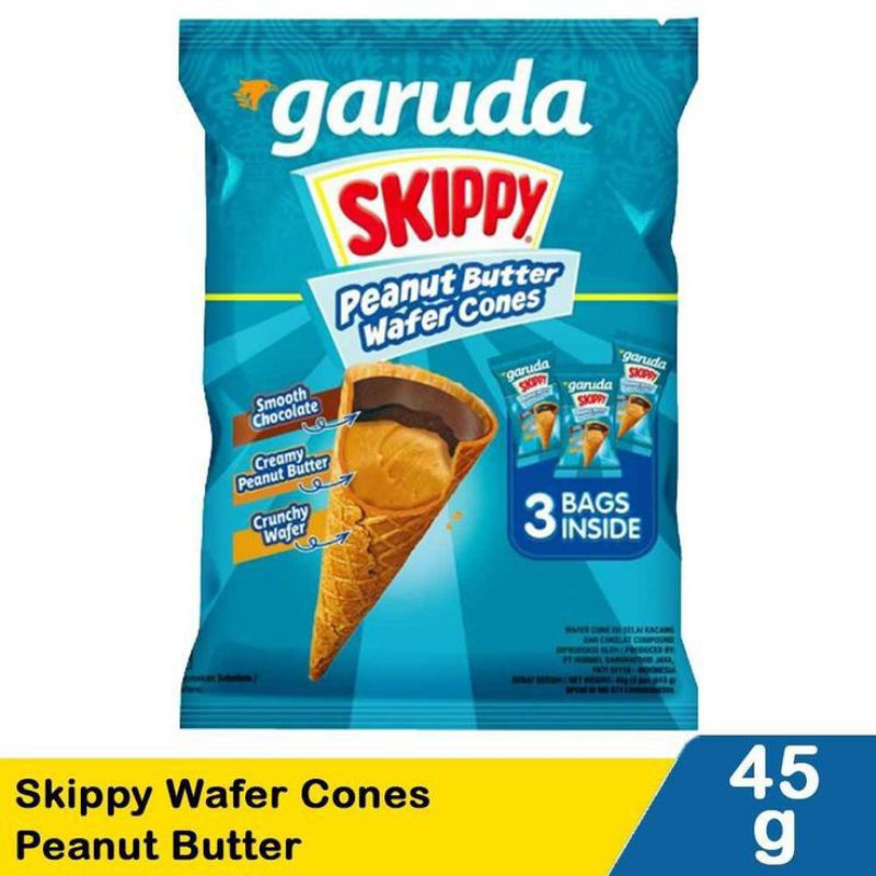 

‼️TERMURAH DISKON TERBATAS‼️ GARUDA SKIPPY PEANUT BUTTER WAFER CONES 1 BAGS ISI 3 PCS / 45 GRAM