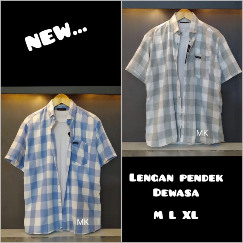 Kemeja Flanel Pria Motif Kotak Kotak Lengan Pendek Dewasa Kualitas Distro
