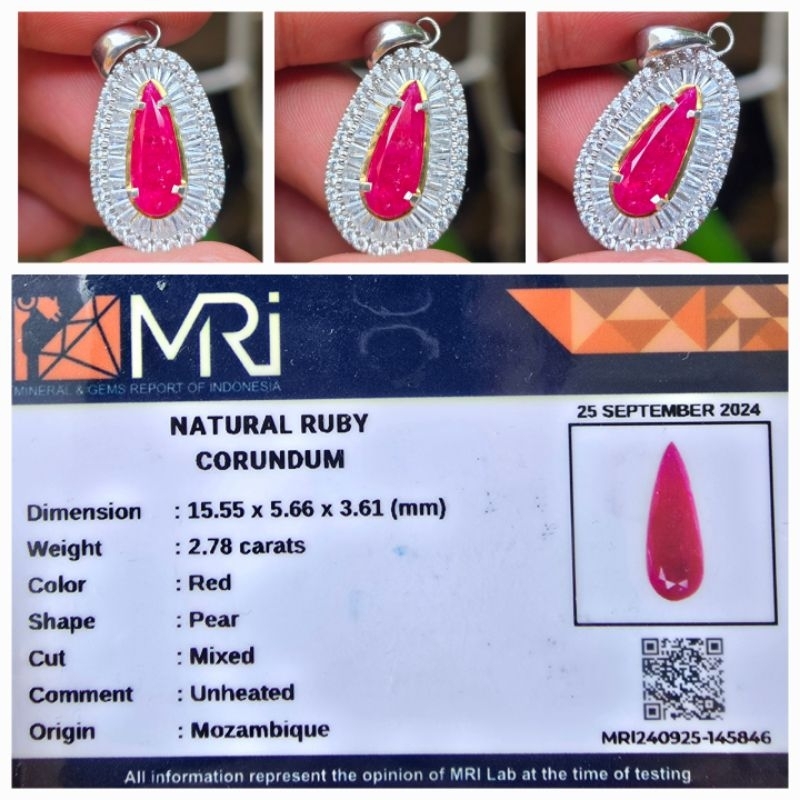 Liontin Natural Unheated Red Ruby Memo 2.78 crt