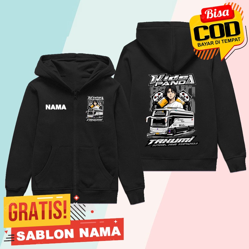 Jaket Hoodie Zipper Anak Kids Panda / Jaket Sleting Anak Laki Laki & Perempuan Custom Nama Kids Pand