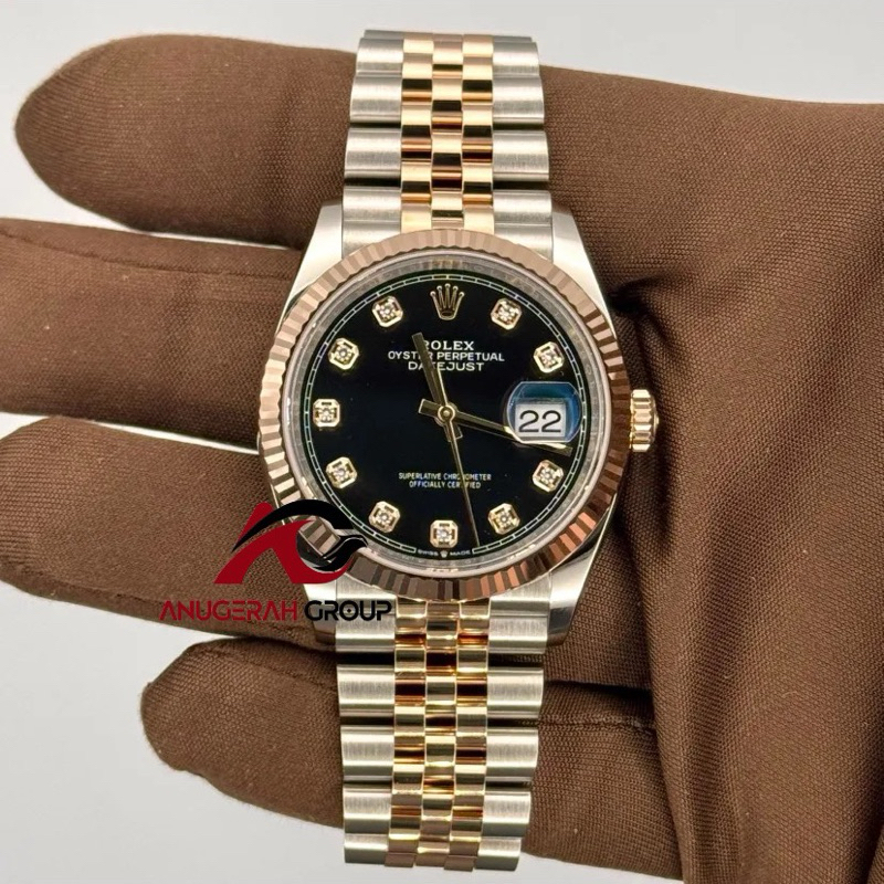 ROLEX DATEJUST 36 TWO TONE FLUTED BLACK DIAMOND 126231-0019 CALIBER 3235 MOVEMENT FULLSET