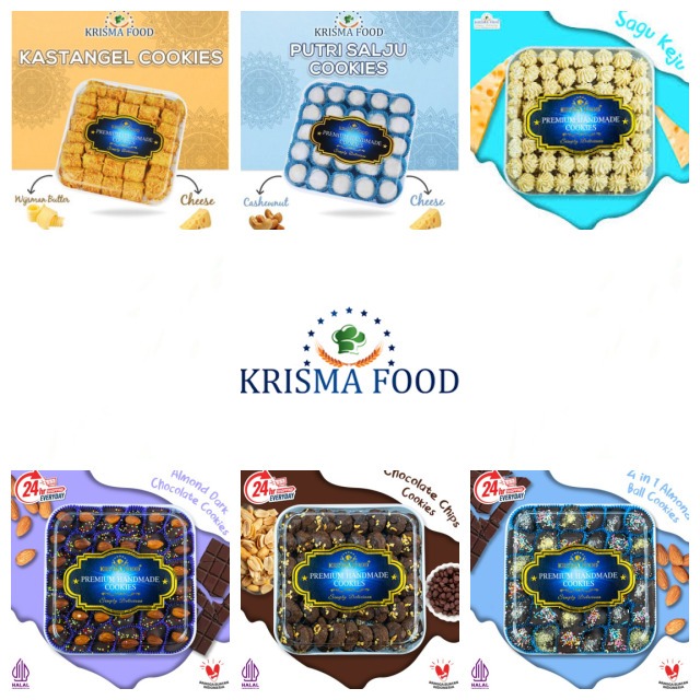 

Krisma Food Kastangel / Sagu Keju / Putri Salju / Choco Almond / Choco Chips / Almond Ball Cookies